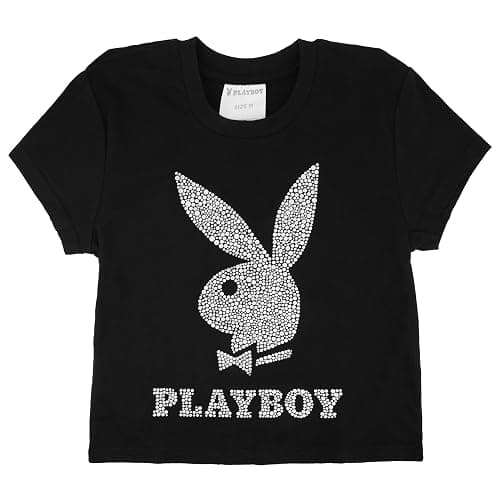 Playboy Womens Soft Cotton Blend Babydoll Tee Shirt with Faux Rhinestone Print Or Glitter Sizes S-XL - Image 1
