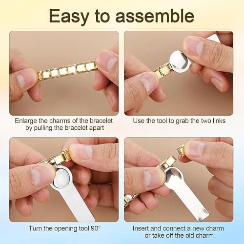 Italian Charm Bracelet, Gold Nomination Bracelet with Opening Tool and 10 Pack Detachable Charms Stainless Steel Italian Charm Bracelet Fits All Classic Links Bracelet for Women Jewelry Gifts thumbnail 5