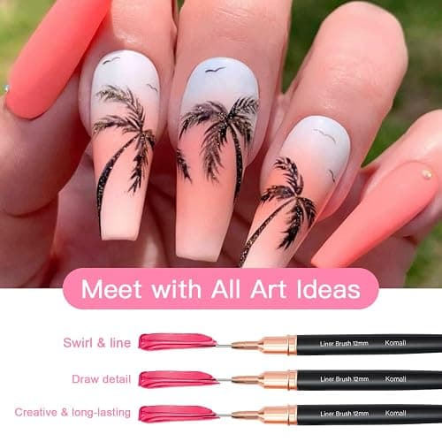 Komall Metallic Nail Art Brushes, 5Pcs Liner Brush Set, UV Gel Polish Painting Art Design Pen for Long Lines, Thin Details, Fine Drawing Sizes 4/8/12/20/25mm(Black) thumbnail 2
