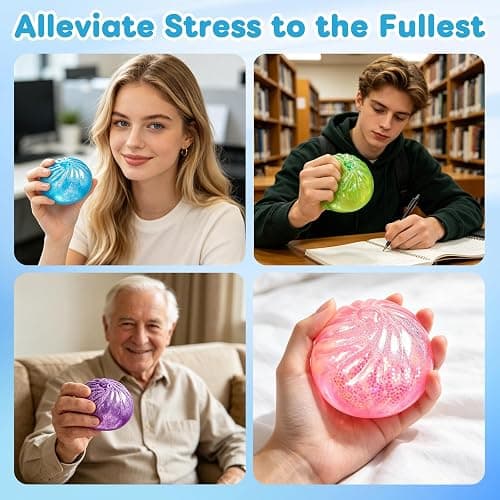 4Pcs Glitter Slow Rebound Stress Balls, Soft Squeeze Tactile Balls for Anxiety Relief, Portable Desk Decor & Gift for Adults thumbnail 6