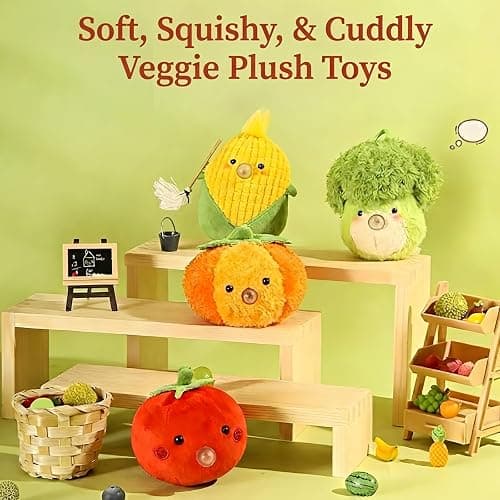 Exrroh 4 Pack Mini Vegetable Plush Toys, Kawaii Stuffed Figures with Pop Out Bubble thumbnail 8