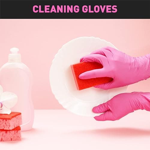 OKIAAS Black/Pink Vinyl Disposable Gloves Latex Free, Food Grade, 5 mil, Cooking, Cleaning, Hair Dye, 50/100/200/1000 Count thumbnail 5