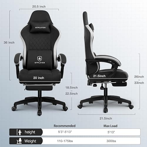 GTPLAYER Gaming Chair, Computer Office Chair with Pocket Spring Cushion, Linkage Armrests and Footrest, High Back Ergonomic Computer Chair with Lumbar Support Task Chair with Footrest(Black) thumbnail 2