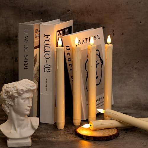 Homemory 6 Pcs Flameless Taper Candles with Remote, Timer, Dimmer, Ivory Battery Operated CandleSticks with Flickering Light, Plastic Led Window Candles, 9.6 Inches for Halloween Christmas Decoration thumbnail 5