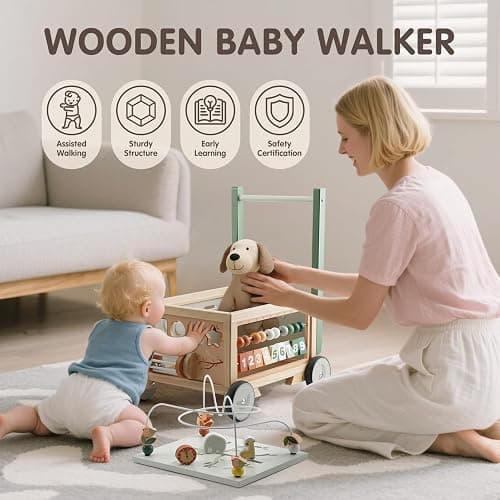 Joyreal Wooden Baby Walker - 9-in-1 Baby Push Walker with Activity Cube, Push Activity Walker for Boys and Girls, Sit-to-Stand Learning Walker Activity Center, Speed & Height Adjustable thumbnail 7
