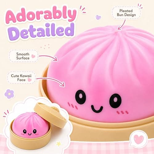 Crossunx Sweet Strawberry Scented Dumpling Squishies Stress Balls, Pink Tie-Dye Squishies Dumpling Fidget Sensory Toy with Food Steamer, Squeeze Dough Ball for Stress Relief, Stretchy Desk Toys Gift thumbnail 5