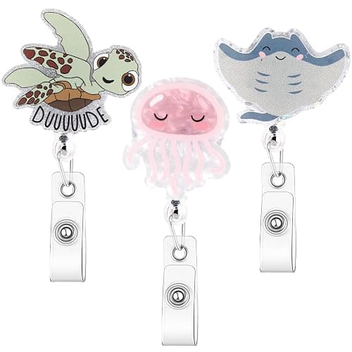 Zkptops 3Pcs Funny Badge Reels for Nurses Hospital Nurse Doctors ID Holder Cute Sea Animal Designs Retractable Cord 360 Clip Durable Acrylic Medical Card Holder Accessories for Nursing Student Gift - Image 1