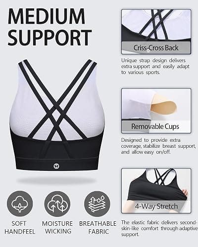 Sports Bras for Women, Criss-Cross Back Padded Medium Support Sports Bra Strappy Medium Impact Workout Yoga Bra thumbnail 5