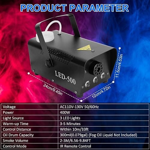 TeqHome Smoke Machine, Fog Machine Outdoor with 3 LED Lights, 400W and 2000CFM Fog with Wired Receiver, Wireless Remote Controls, Perfect for Wedding, Halloween, Christmas, Party, Club,DJ Stage Effect thumbnail 6