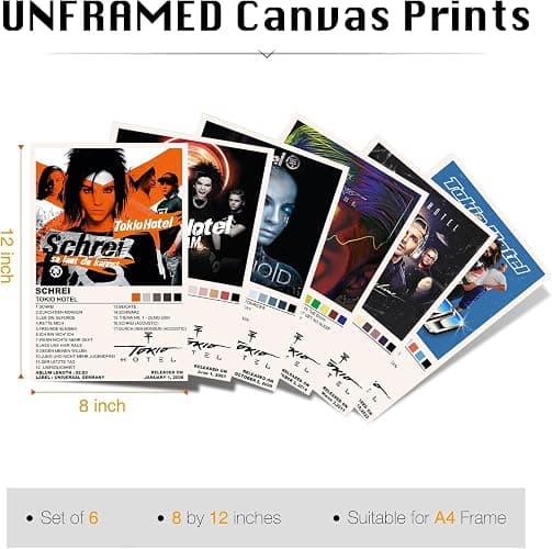 Tokio Hotel Ablum Cover-Poster (6er-Set) Musikband-Wandkunst, Leinwandposter, Raumdekoration, Geschenk, ungerahmt, 20 x 30 cm thumbnail 2