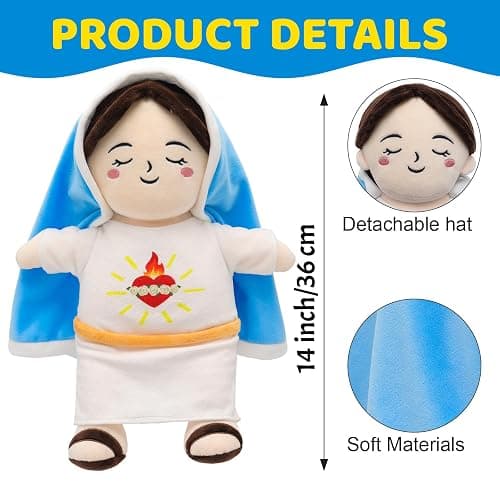 Yelakey Breathing Plush Virgin Mary Doll 15" Soothing Guardian Angel with Light & Sound, Baptism Plushie Toy Gifts for Kids for Christening Religious Easter thumbnail 3