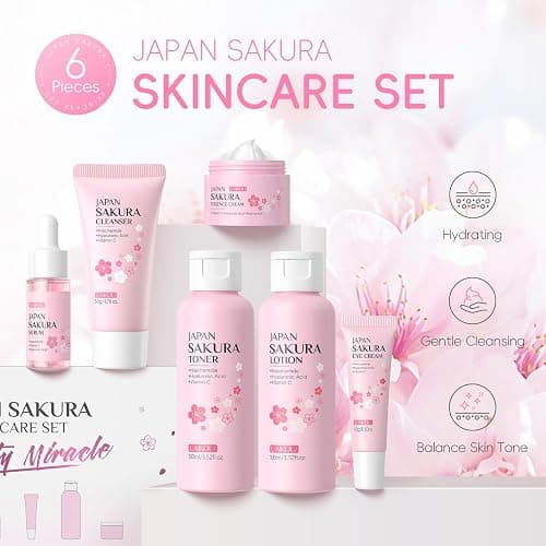 LAIKOU Skin Care Set JAPAN SAKURA Women Beauty Gift Sets Skin Care Kit 6pcs | Cleanser, Toner, Lotion, Serum, Eye Cream, Face Cream Travel Kit for Women Teen Girls Mom Daughter TSA-friendly Sizes thumbnail 2