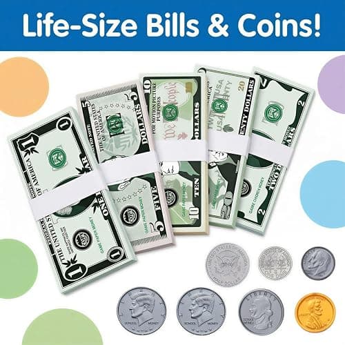 600 Pcs Fake Money for Kids - Realistic Play Money Bills & Plastic Coins - Math Manipulatives & Classroom Currency Set for Grocery Store, Bank, & Board Games - Educational Counting Toy, Ages 3+ thumbnail 4