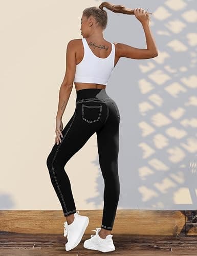 VOOVEEYA Curvy Womens Leggings, High Waisted Yoga Pants with Back Pockets, Tummy Control - Buttery Soft - Stretchy thumbnail 5