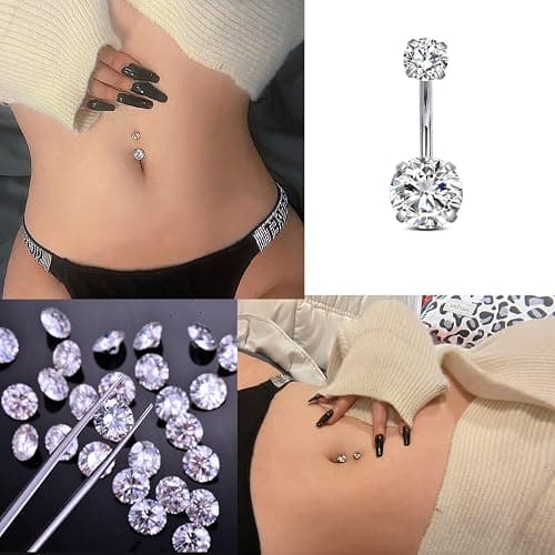 FECTAS 14g Belly Button Rings Surgical Steel CZ Petite Navel Ring for Women Body Piercing Jewelry Petite select Barbell Len 6mm 8mm 10mm 12mm 14mm Silver thumbnail 4