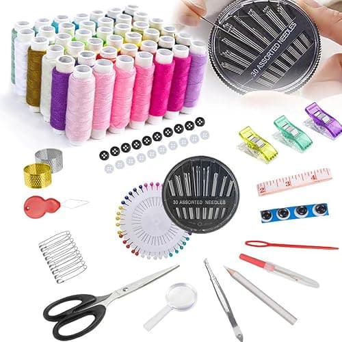 JUNING Sewing Kit with Black Case Portable Sewing Supplies for for Mom Grandma Women Men Teen Girls Boys Adults Beginner, Home Travel, Emergency, 42 Threads, Scissors, Needles, Measuring Tape and More thumbnail 3