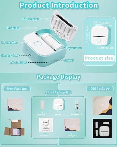 Memoking Sticker Printer - T02 Mini Printer Print Pods Portable Thermal Inkless Sticker Maker Machine Bluetooth Pocket Impresora Portátil Instant Print for Notes, Anatomical Diagrams, Journal,DIY,Gift thumbnail 9