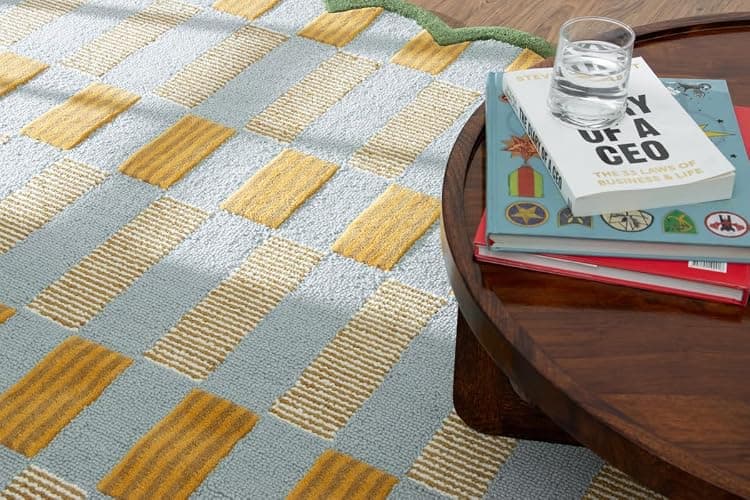 Hand-Tufted Wool Rug with Scalloped Edges, Light Blue Plaid Pattern, Cozy Soft Area Rug for Living Room, Bedroom, and Nursery, Handmade Modern Accent Rug, 5x8 Ft thumbnail 6