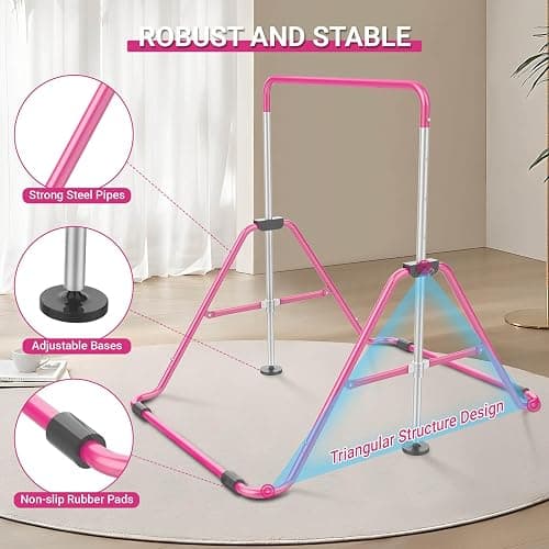 Nimsqury Foldable Gymnastics Bar, 5-Height Adjustable Gymnastic Bars for Kids at Home,Robust & Stable for Indoor/Outdoor Using,Weight Limit 140LBS thumbnail 4