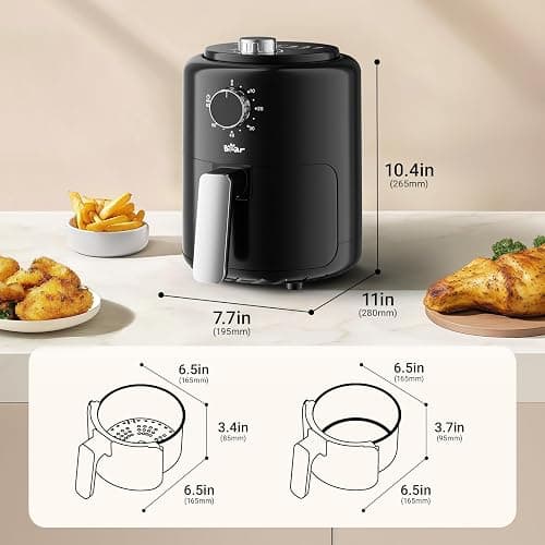 Bear Small Air Fryer 2.1 QT, Mini Airfryer Adjustable Time&Temp Control, Compact Size Space Saving for 1-2 People Quick Healthy Meals Snack in Minutes with Nonstick Basket thumbnail 2