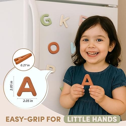 JoyCat Silicone Alphabet Magnetic Letters, 26 Uppercase ABC Fridge Magnets for Toddlers & Kids, Baby Learning Refrigerator Toy Set, Preschool Birthday Gifts for Boys Girls Age 1+ (Muted Color) - Muted Color thumbnail 3