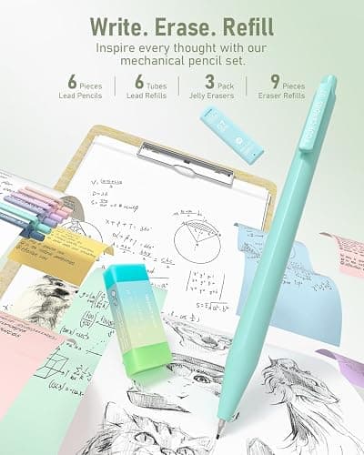 Four Candies 39 PCS Aesthetic School Supplies with Cute Pen Case, 12 Pastel Highlighters, 5 Black Ink Gel Pens, 6 Mechanical Pencils Set 0.5 & 0.7 mm for Students Stationery College Essentials (Green) thumbnail 5