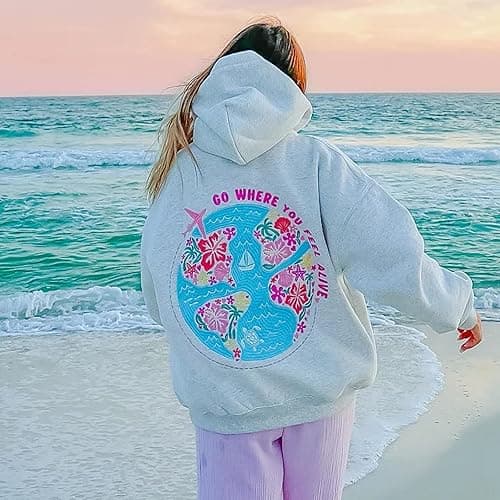 Eynuo Cute Graphic Hoodies For Teen Girls,Trendy Flower Oversized Sweatshirts Y2k Preppy Hoodies for Women thumbnail 3