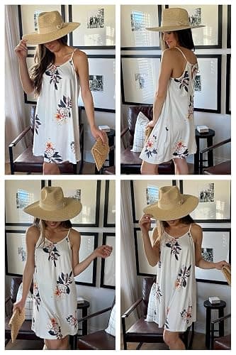 ULTRANICE Women's 2024 Summer Casual Beach Dresses Cover Ups Floral V Neck Spaghetti Strap Backless Mini Sun Dress thumbnail 4