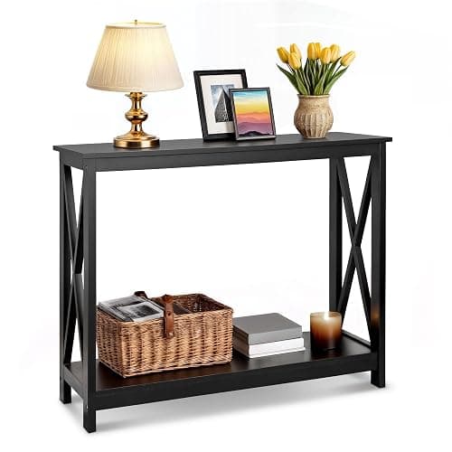 SUPER DEAL Console Table 39.5”, 2-Tier Narrow Sofa Side Table with Storage Shelf, Entrance Table for Hallway/Foyer/Living Room/Corridor/Office, Black - Image 1