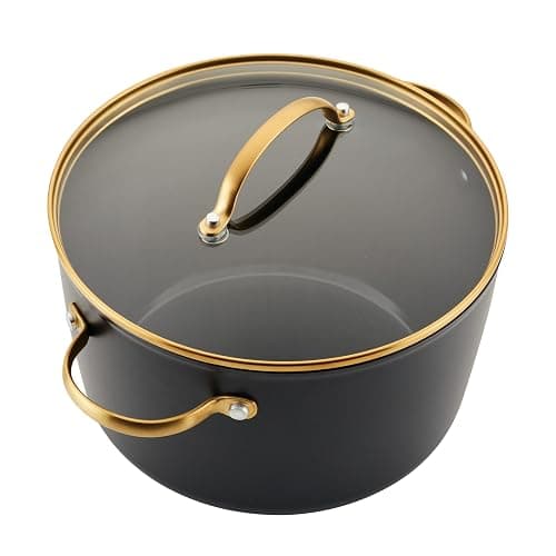 Farberware Forged Induction Ceramic Nonstick Pots and Pans Set with Lids and Kitchen Cooking Tools - Dishwasher Safe, Suitable for All Stovetops, 12 Piece Cookware Set - Black and Gold thumbnail 13