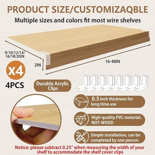 Jespeed 4 Pcs Wire Shelf Liner Cover, 24x16in Faux Wood Shelf Covers Moisture-Resistant PVC for Closet, Pantry, Kitchen & Bathroom Storage thumbnail 2