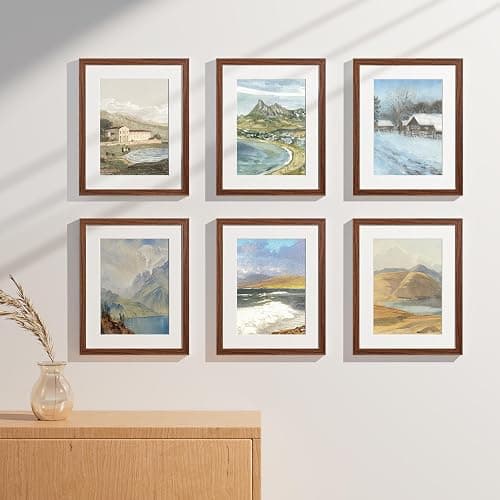 Vittanly 11x14 Picture Frames Set of 9 for Wall Mounting, Wood Grain Brown | Display Pictures 8x10 with Mat or 11x14 without Mat, Engineered Wood with Shatter Resistant Plexiglass, Gallery Photo Frames thumbnail 2