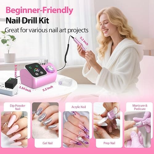PYVOLA 45000RPM Professional Corded Nail Drill E-File Kit for Salon Home | LED Display; Low Noise; Ideal for Shaping, Removing & Polishing Acrylic & Gel; For Manicure Pedicure Nail Prep thumbnail 6