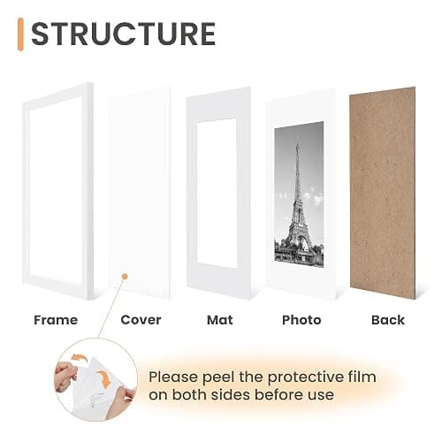 upsimples 11x14 Picture Frame Set of 5, Display Pictures 8x10 with Mat or 11x14 Without Mat, Wall Gallery Photo Frames, White thumbnail 3
