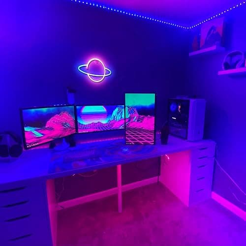 Lumoonosity Planet Neon Sign - USB Powered Saturn LED Light with On/Off Switch, Planet Led Sign for Wall Decor - Aesthetic Hanging Saturn Neon Light for Bedroom, Gaming Room thumbnail 2