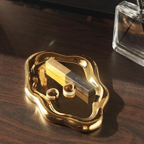 MDFAYE Jewelry Dish Trinket Tray for Women, Ring Dish Holder, Unique Cloud Shape Ceramic Plate Cute Things Vanity Aesthetic Room Decor Mother's Day Birthday (Gold) thumbnail 8