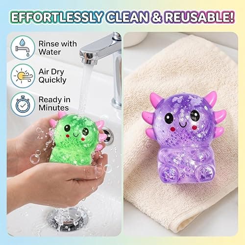 Axolotl Squishy Toys 4 Pack, 3.15 Inch Cute Sitting Axolotl Stress Balls, Soft TPR Sparkly Squeeze Fidget Toys for Anxiety Relief, Kawaii Sensory Toys for Kids Adults Party Favors Classroom Prizes thumbnail 5