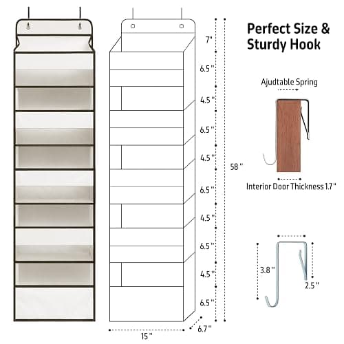 TYMENSH Over Door Organizer with 5 Large Pockets, Heavy Duty Hanging Organizer Storage, Closet Bathroom Nursery Bedroom Dorm, Toys Cosmetics Sundries and Baby Essentials, White thumbnail 3