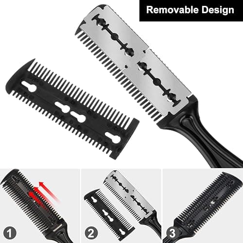 Maitys 3 Pcs Razor Combs for Hair Cutting with 12 Blades, Black | Double Sided Razor Hair Styling Scissors Comb, Split end Trimmer, for Salon & Home thumbnail 5
