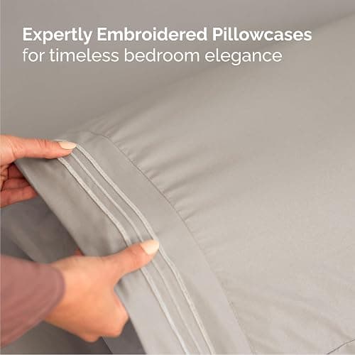 Queen Size 4 Piece Sheet Set - Comfy Breathable & Cooling Bed Sheets Set - Hotel Luxury Bedding for Women, Men, Kids, Teens, Boys & Girls - Deep Pockets, Soft and Wrinkle Free - Oeko-Tex - Light Grey thumbnail 6
