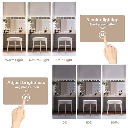 JF HOME BLISS Hollywood Vanity Mirror with Lights Large Lighted Makeup Mirror with Dimmable LED Bulbs Touch Screen Control USB Charging Ports Tabletop or Wall Mounted Makeup Mirror (15LED) thumbnail 3