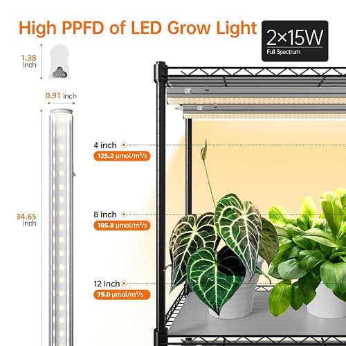 Bstrip Plant Shelf with Grow Light with Timer, Tall Plant Stand with Adjustable Rack and Wheels, 6 Pack T5 3FT Full Spectrum Grow Lights for Indoor Plants, Seed Starting, Seed Tray, 35.4"x13.8"x70.8" thumbnail 6
