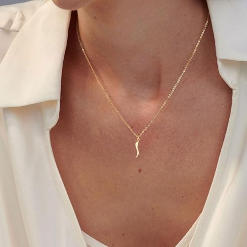 VRIUA Gold Necklace for Women - 14K Gold Plated Dainty Italian Horn Star of David Butterfly Bow Sun Lotus Volleyball Baseball Cowboy Boots Necklace Jewelry Everyday for Women thumbnail 2