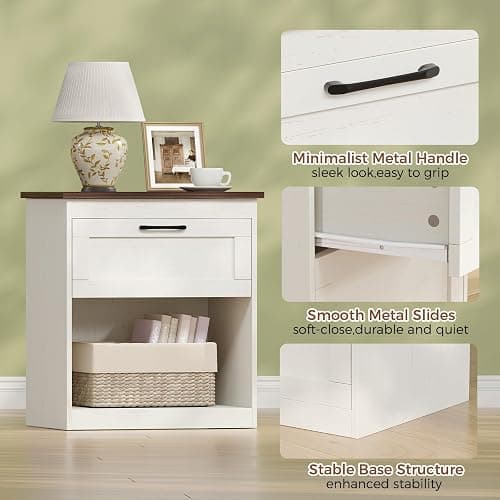 FUNKOCO Farmhouse Bedroom Set, Full Wood Bed Frame & Nightstands Set of 2 | 3-Piece Bed Frame with Cat & Dog Bed, Storage Headboard and 2 Drawers, LED Lights & Charging Station, No Box Spring Needed thumbnail 9