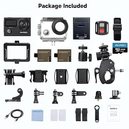 AKASO Brave 4 Action Camera 4K 30fps with 64GB MicroSD Card Bundle | 20MP EIS WiFi 170° FOV 5X Zoom Waterproof Underwater Camera for Snorkel, Travel, Bicycle, Helmet, Motorcycle Accessories Kit thumbnail 9