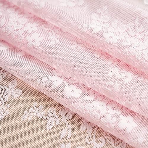 YJ YANJUN Vintage Lace Curtains 63 Inches Length- Cute Sheer Pink Curtains for Girls Bedroom Light Pink Floral Short Window Drapes Princess Girls Room Coquette Decor 2 Panels 52 x63 Inch thumbnail 7
