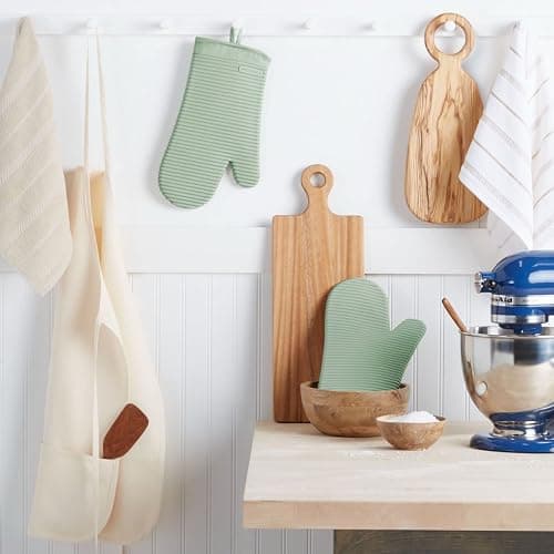 KITCHENAID Ribbed Soft Silicone Oven Mitt 2-Pack Set, 7.5"x13", Pistachio thumbnail 2