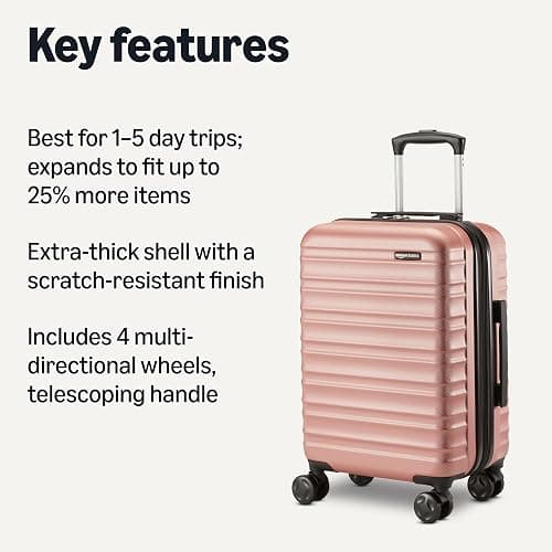 Amazon Basics 21" Hardside Carry-On Luggage, Hardshell Suitcase With Wheels, Expandable For Up to 25% More Space, With Scratch-Resistant Surface, Four Multi-directional Wheels, Rose Gold thumbnail 3