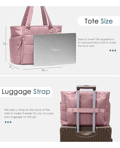 Tote Bag for Women with Zipper, Quilted Puffer Tote Bag with Compartments, Lightweight Puffy Work Bags for Women Travel thumbnail 5