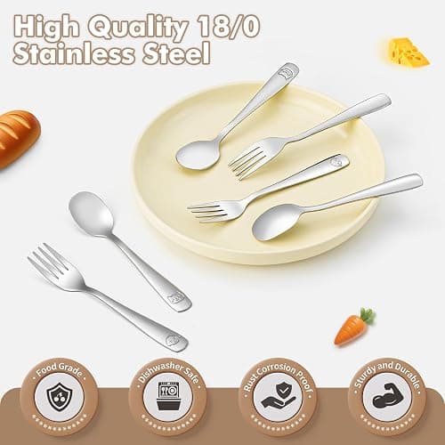 DRKIO Stainless Steel Toddler Utensils Set - 12 Pieces Kids Silverware Set Children Safe Food Grade Small Forks and Spoons Dishwasher Safe Mirror Polished thumbnail 5